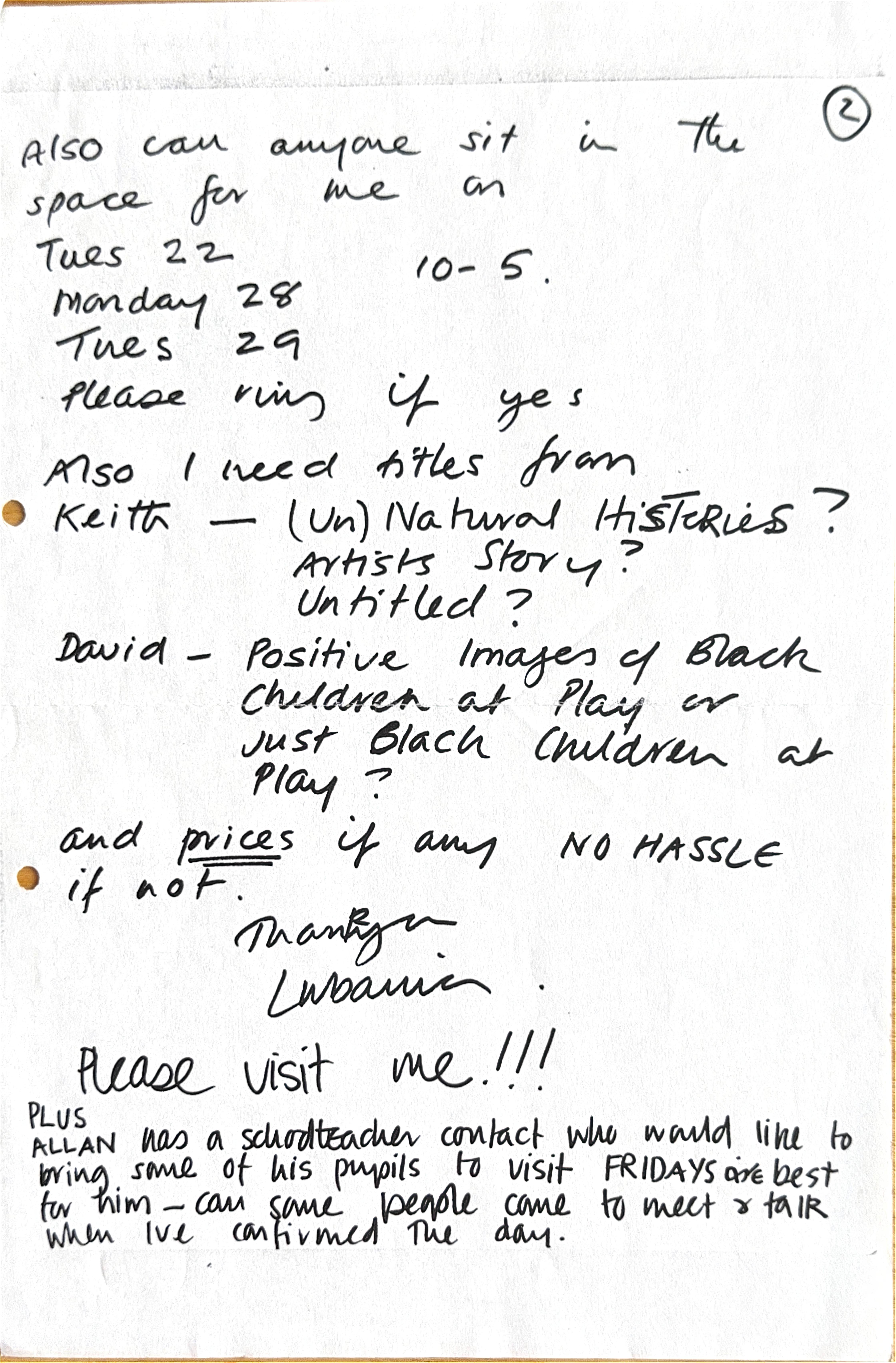 Correspondence about exhibition 'The Elbow Room', London  2